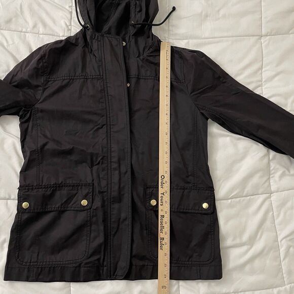 J. Crew Water Resistant Jacket Womens Medium Black Hooded Rain Full Zip Pockets - Picture 8 of 9